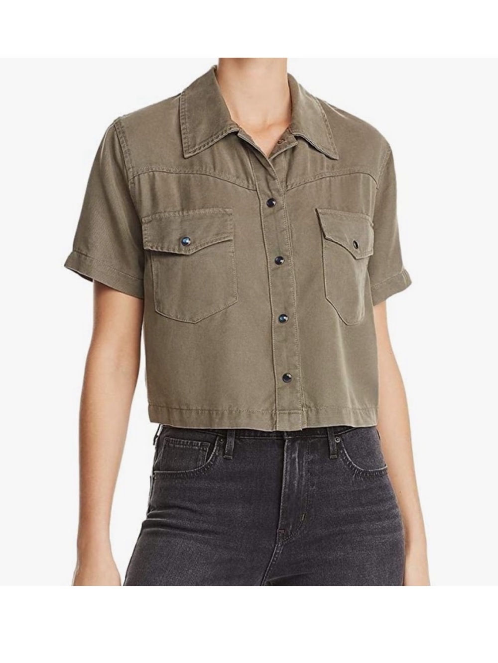 Hudson Jeans NWT cropped army green button down western shirt